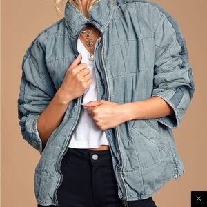 Free People Dolman Medium Wash Denim Quilted Jacket